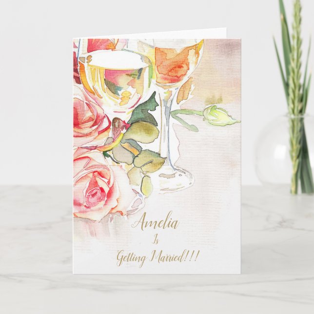 Elegante Invitación de champán y compromiso Rosa (Anverso)