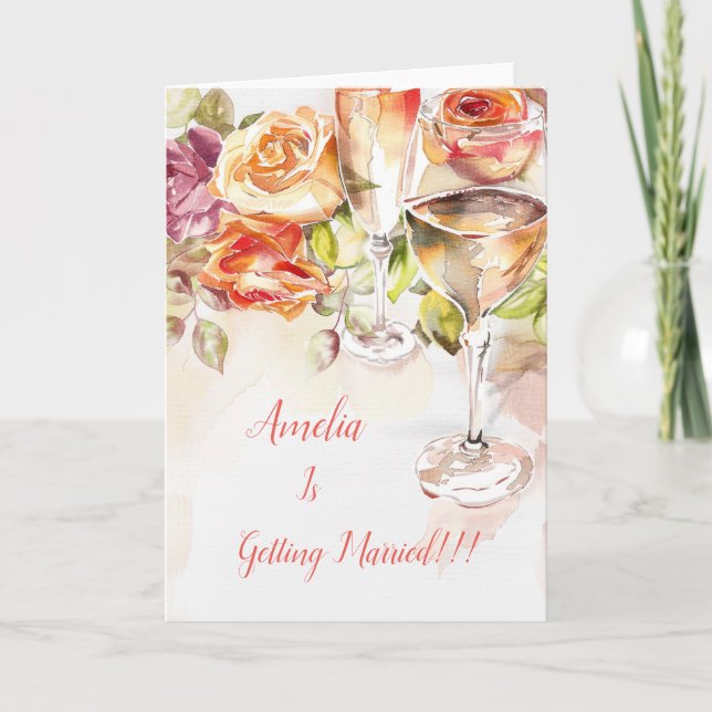 Elegante Invitación de champán y compromiso Rosa (Anverso)
