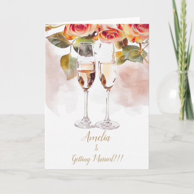 Elegante Invitación de champán y compromiso Rosa (Anverso)