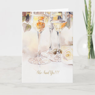 Elegante Invitación de champán y compromiso Rosa