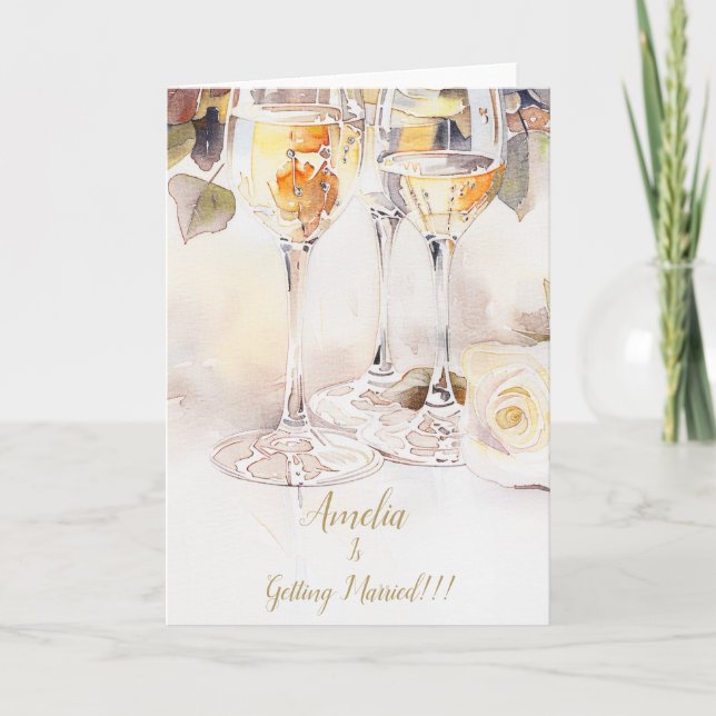 Elegante Invitación de champán y compromiso Rosa (Anverso)