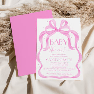 Elegante invitación de Chica Baby Shower Bow rosa
