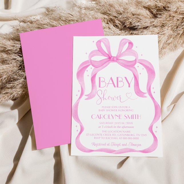 Elegante invitación de Chica Baby Shower Bow rosa (Subido por el creador)