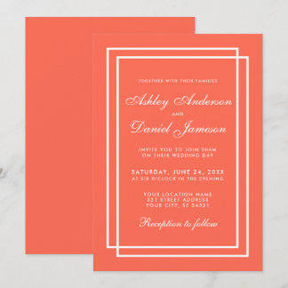 Elegante invitación de color blanco coral Boda mod