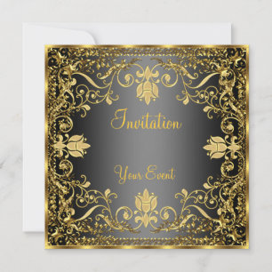 Elegante invitación de color negro y oro