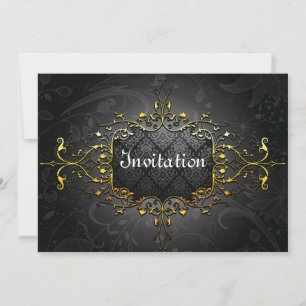 Elegante invitación de color negro y oro