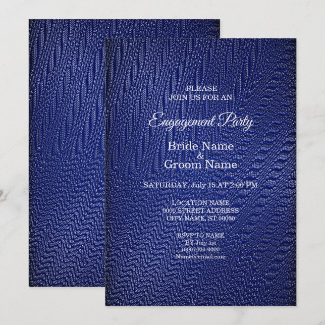 Elegante invitación de compromiso azul de la marin (Anverso / Reverso)