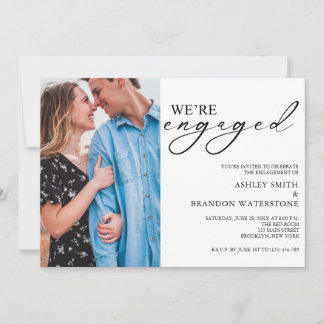 Elegante invitación de compromiso con foto para fi