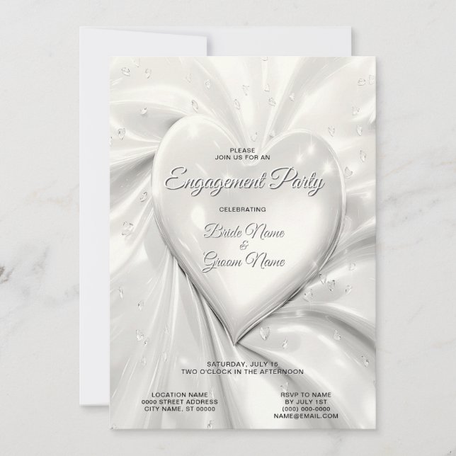 Elegante invitación de compromiso de corazón de cr (Anverso)