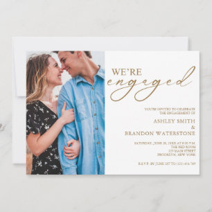 Elegante Invitación de Compromiso de Foto en Oro p