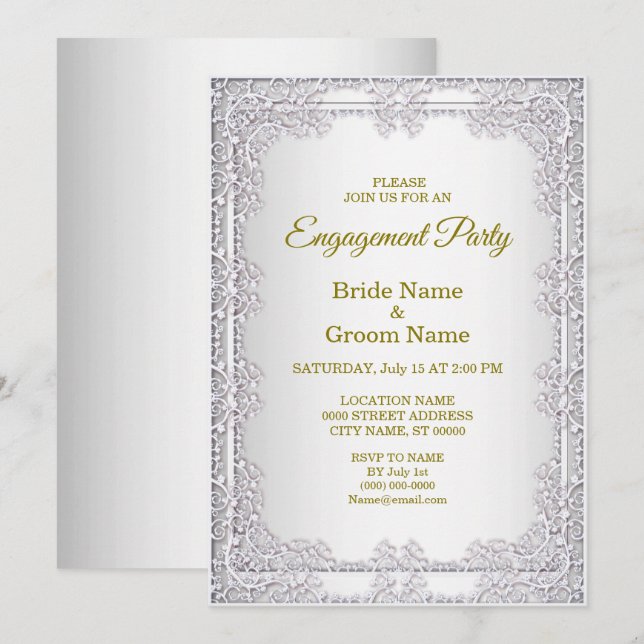 Elegante invitación de compromiso decorativo plate (Anverso / Reverso)