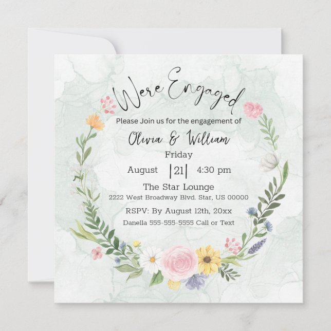 Elegante invitación de compromiso floral de flor s (Anverso)