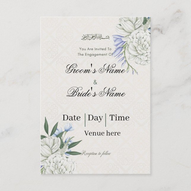 Elegante Invitación de Compromiso Islámica Floral (Anverso)