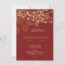 Elegante invitación de compromiso roja y dorada