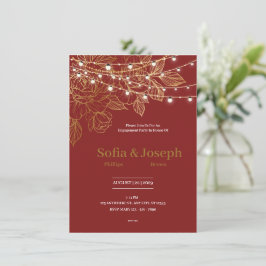 Elegante invitación de compromiso roja y dorada