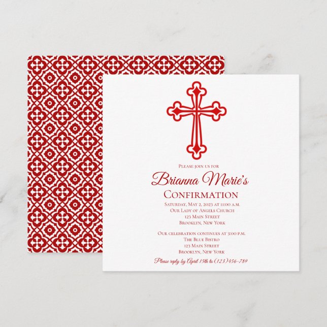 Elegante Invitación de confirmación de cruz de Cua (Anverso / Reverso)