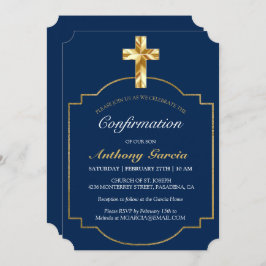 Elegante invitación de confirmación de cruz de oro