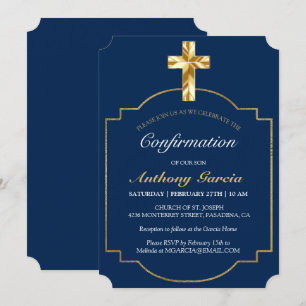 Elegante invitación de confirmación de cruz de oro