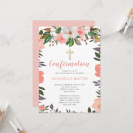 Elegante invitación de confirmación floral de cora