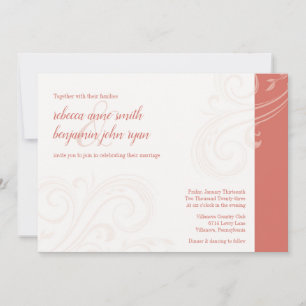 Elegante invitación de coral, Boda de Caroline