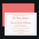 Elegante invitación de Coral y Elegancia Blanca<br><div class="desc">Una encantadora invitación a la boda este diseño presenta el tipo de letra coralina en un fondo blanco en el frente. La parte trasera tiene color de coral. Utilice las plantillas para insertar información. ¡Pida hoy tus invitaciones de boda!</div>