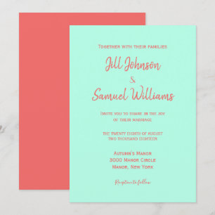 Elegante invitación de Coral y Turquesa