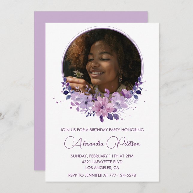 Elegante invitación de cumpleaños 14 Foto Elegante (Anverso / Reverso)