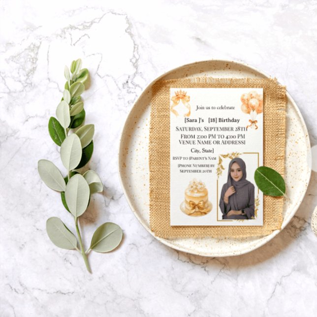 Elegante invitación de cumpleaños 18 para Hijabi | (Subido por el creador)