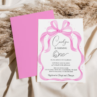 Elegante Invitación de cumpleaños 1.ᵉʳ Bow rosa