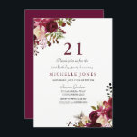 Elegante invitación de cumpleaños 21ª floral borgo<br><div class="desc">Elegante colección de Concursos de Invitación de Borgoña Floral 21 de cumpleaños en Niche y Nest store.</div>