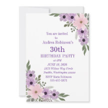 Elegante Invitación de cumpleaños 30 con flores mo