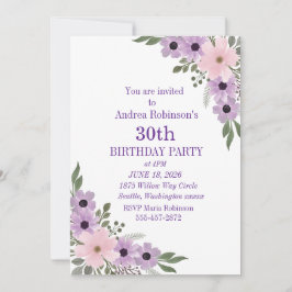 Elegante Invitación de cumpleaños 30 con flores mo