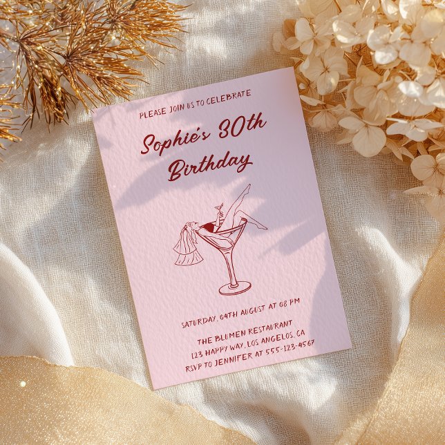 Elegante Invitación de Cumpleaños 30 con Martini R (Subido por el creador)