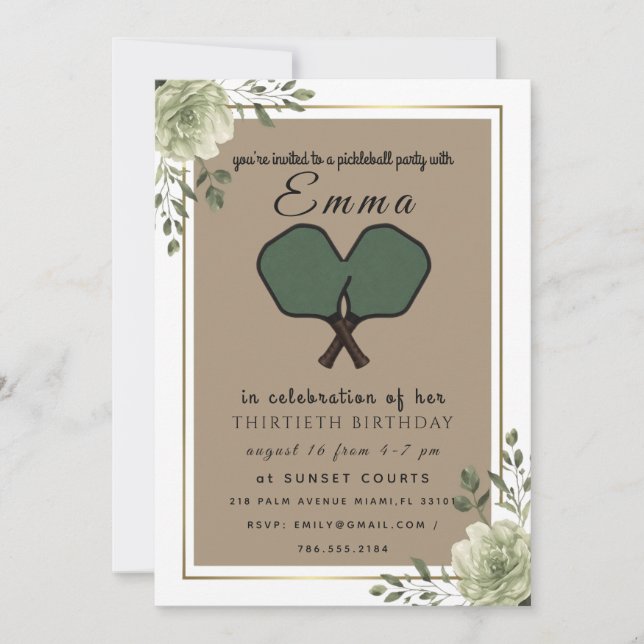 Elegante Invitación de Cumpleaños 30 de Pickleball (Anverso)
