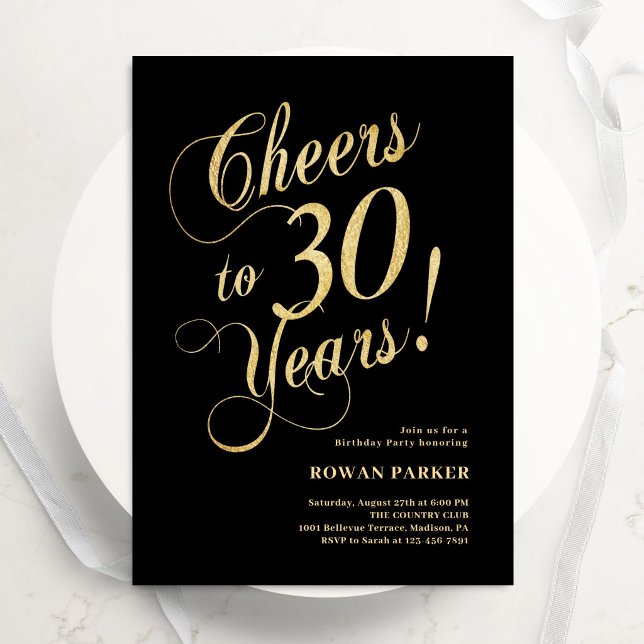 Elegante Invitación de cumpleaños 30 negro oro (Subido por el creador)