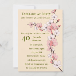 Elegante invitación de cumpleaños 40 con flores pa