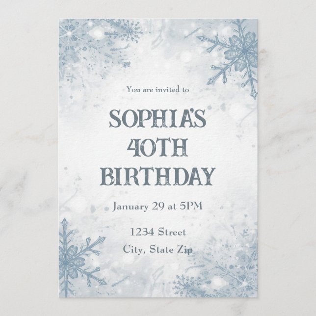 Elegante Invitación de Cumpleaños 40 de Invierno – (Anverso)