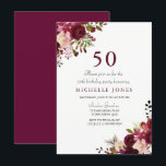 Elegante Invitación de cumpleaños 50 de Borgoña Fl<br><div class="desc">Elegante colección de Concordancia de Invitaciones a los 50 Años con Floral Borgoña en Niche y Nest Store.</div>