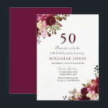Elegante Invitación de cumpleaños 50 de Borgoña Fl<br><div class="desc">Elegante colección de Concordancia de Invitaciones a los 50 Años con Floral Borgoña en Niche y Nest Store.</div>