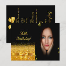 Elegante invitación de cumpleaños 50 foto de oro n