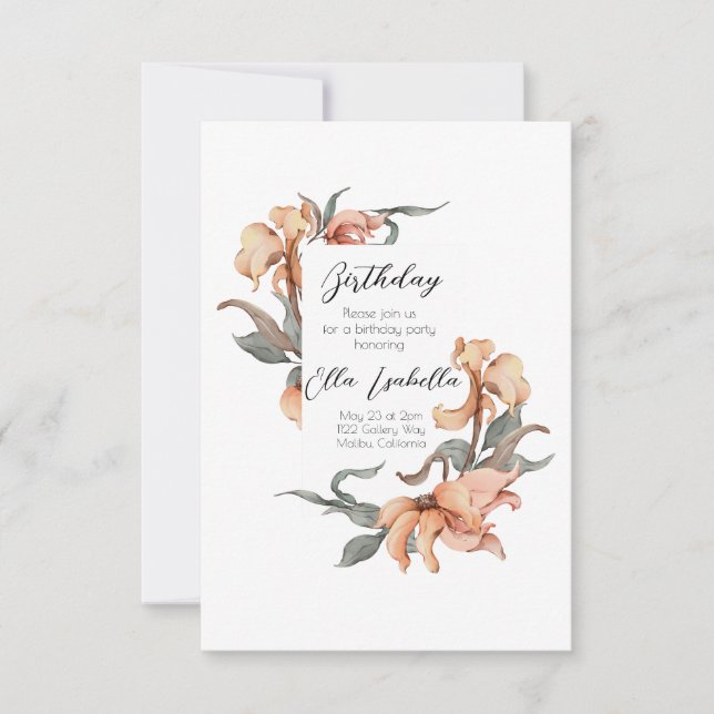 Elegante Invitación de cumpleaños 60 de Floral (Anverso)