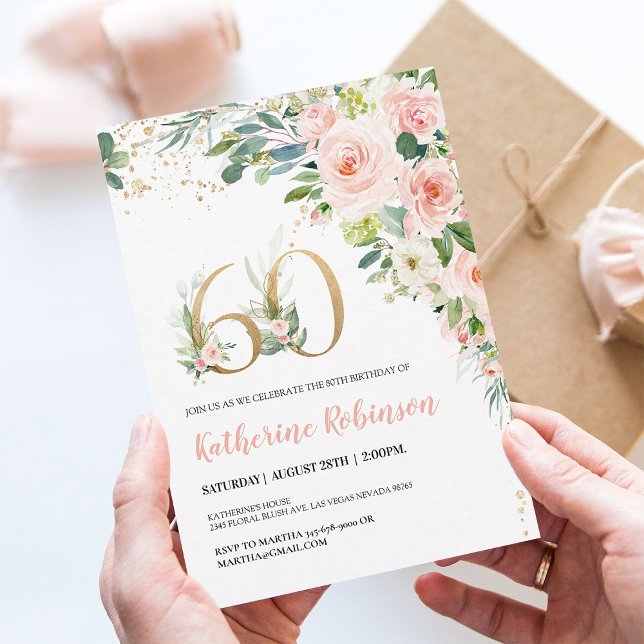 Elegante Invitación de Cumpleaños 60 para Ella Flo (Subido por el creador)