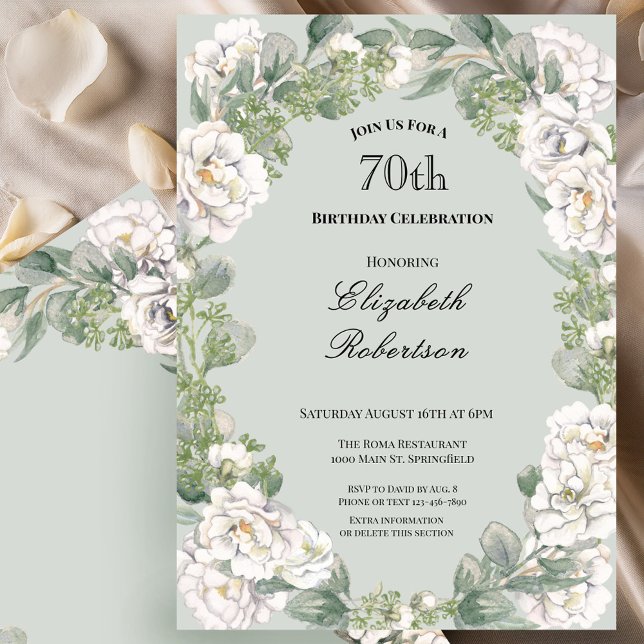 Elegante Invitación de Cumpleaños 70 con Borde Flo (Subido por el creador)