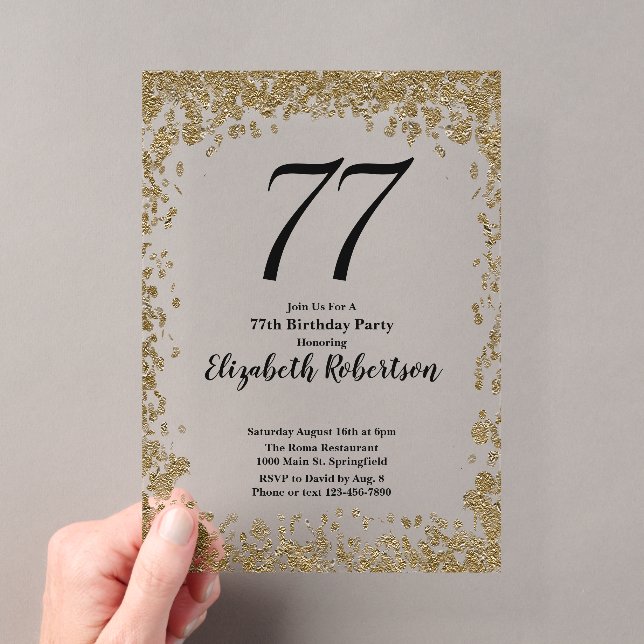 Elegante invitación de cumpleaños 77 en acrílico c (Insitu (portátil))