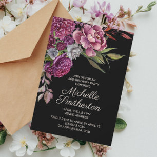 Elegante Invitación de Cumpleaños 80 en Floral Púr