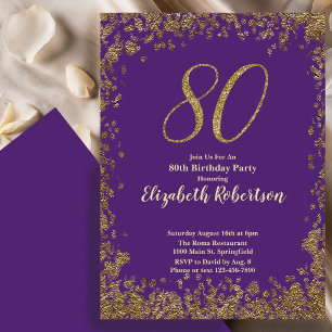 Elegante Invitación de Cumpleaños 80 Morado Dorado