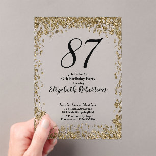 Elegante invitación de cumpleaños 87 en acrílico d