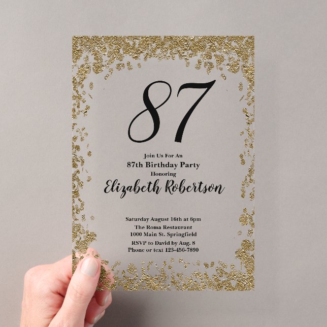 Elegante invitación de cumpleaños 87 en acrílico d (Insitu (portátil))