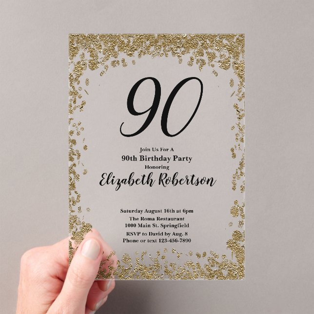 Elegante invitación de cumpleaños 90 en acrílico d (Insitu (portátil))