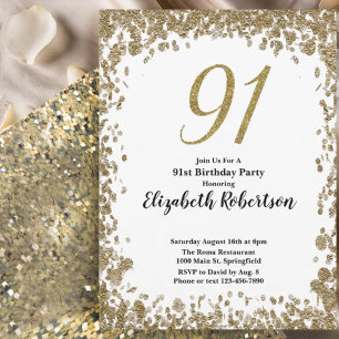 Elegante invitación de cumpleaños 91 para ella en